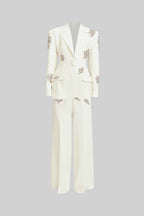 Refined Floral Embellished Pantsuit - White