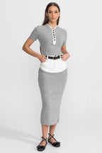 Knit Co-Ord Set with Contrast Shirt Insert Detail – Grey