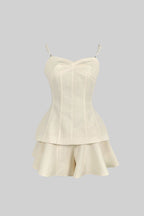 Elegant 3-Piece Dress With Pleated Detachable Collar And Skirt - Ivoire