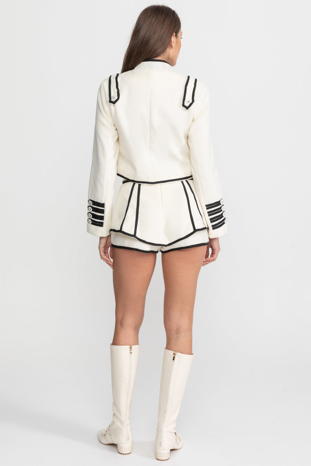 Structured Co-Ord Set with Contrast Trim and Crystal Buttons – Ivoire