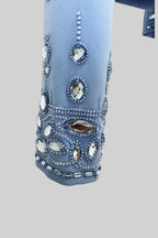 Diamond Embellished Co-Ord with Mini Skirt - Baby Blue