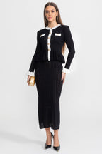 Pointelle Knit Midi Co-Ord with Contrast Trim – Black
