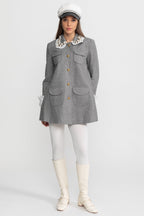Mini Coat with Pearl-Embellished Lace Collar – Grey
