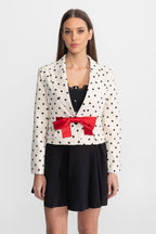 Polka Dot Cropped Blazer with Statement Bow Detail – Ivoire & Black
