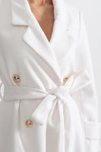 Elegant Long Coat With Wide Lapel Design - White