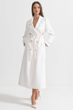 Elegant Long Coat With Wide Lapel Design - White