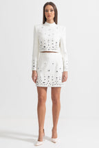 Diamond Embellished Co-Ord with Mini Skirt - White
