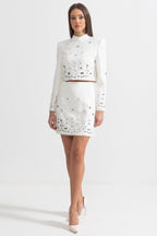Diamond Embellished Co-Ord with Mini Skirt - White