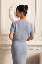 Elegant Knit Set With Front Pockets And Gold Buttons - Blue
