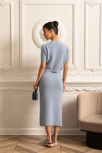 Elegant Knit Set With Front Pockets And Gold Buttons - Blue