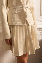 Textured Co-Ord Set With Long Sleeved Top And Matching Pleated Mini Skirt - Ivoire