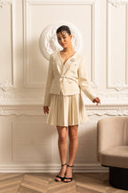 Textured Co-Ord Set With Long Sleeved Top And Matching Pleated Mini Skirt - Ivoire
