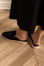 Suede Loafers With Contrasting Sole And Metal Charms - Black