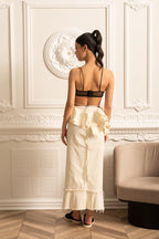 High-Waisted Skirt With Ruffled Top And Frayed Hem  - Ivoire