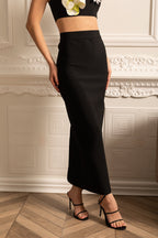 Fitted Co-Ord Set With Natural Aspect Floral Embellishments - Black