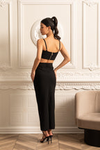 Fitted Co-Ord Set With Natural Aspect Floral Embellishments - Black
