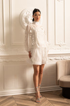 Elegant Floral Co-Ord With Delicate Lace Trim Accents - White