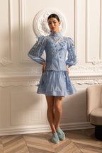 Elegant Floral Co-Ord With Delicate Lace Trim Accents - Blue