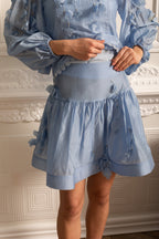 Elegant Floral Co-Ord With Delicate Lace Trim Accents - Blue
