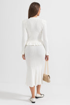 Ruffled Jacket & Flared Skirt Knit Matching Set - White