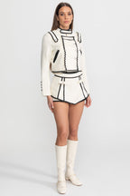Structured Co-Ord Set with Contrast Trim and Crystal Buttons – Ivoire