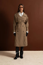 Double-Breasted Mid-Cut Trench Coat With Belted Waist – Khaki