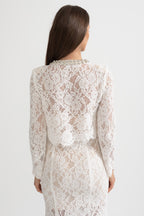Lace Co-Ord With Sparkling Neckline Embellishments And Midi Skirt - White