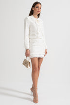 Elegant Two-Piece Ensemble With Exquisite Pearl Embellishments - White