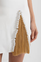 Pearls And Chains Embellished Set With Contrasting Top And Mini Skirt - Gold/White
