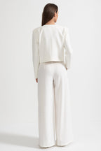 Embellished Jacket and Wide-Leg Trousers Co-Ord Set with Ornate Beadwork - White