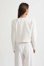 Embellished Jacket and Wide-Leg Trousers Co-Ord Set with Ornate Beadwork - White