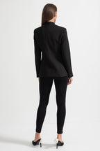 Tailored Blazer With Structured Shoulders And Silver Floral Clasps - Black