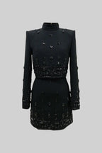Diamond Embellished Co-Ord with Mini Skirt - Black