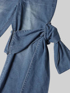 Wide Leg Jeans with Bow Details - Blue