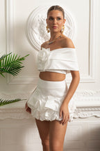 Satin 3D Rosette Co-Ord Set - White