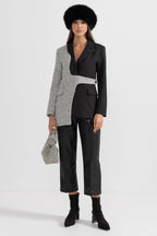 Contemporary Dual-Tone Blazer With Asymmetrical Hem - Black And Silver