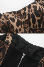 Leopard Print Crop Top and Tailored Shorts Set with Wide Straps – Brown