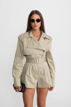 Belted Trench Jumpsuit - Beige
