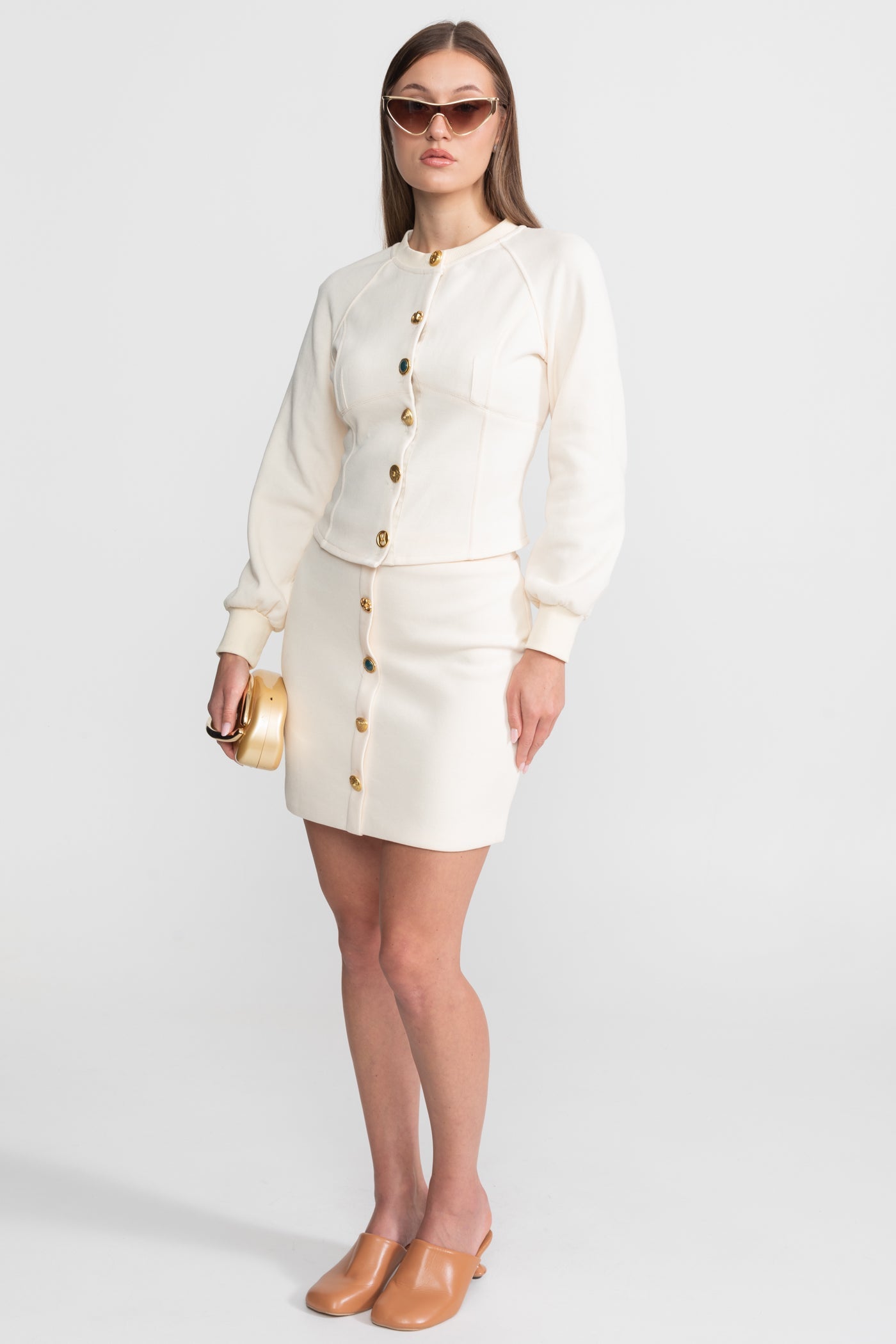 Embellished Button Co-ord Set – Ivoire