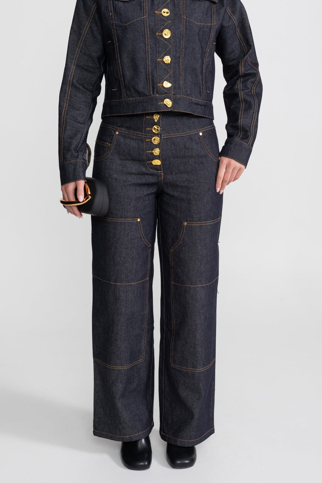 Gold Button Denim Co-ord Set – Indigo