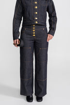 Gold Button Denim Co-ord Set – Indigo