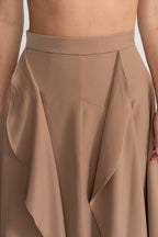 Draped Peplum Off-Shoulder Co-ord With Contrasting Neckline – Camel/Ivoire