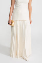 Sleeveless Maxi Co-Ord With Tailored Bodice And Pleated Skirt - Ivoire