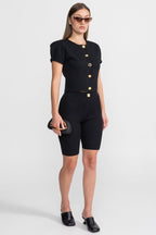 Textured Knit Co-ord Set With Structured Shoulders – Black