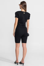 Textured Knit Co-ord Set With Structured Shoulders – Black