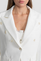 Double-Breasted Tailored Blazer With Peak Lapels – White