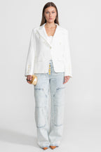 Double-Breasted Tailored Blazer With Peak Lapels – White