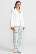 Double-Breasted Tailored Blazer With Peak Lapels – White