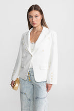 Double-Breasted Tailored Blazer With Peak Lapels – White