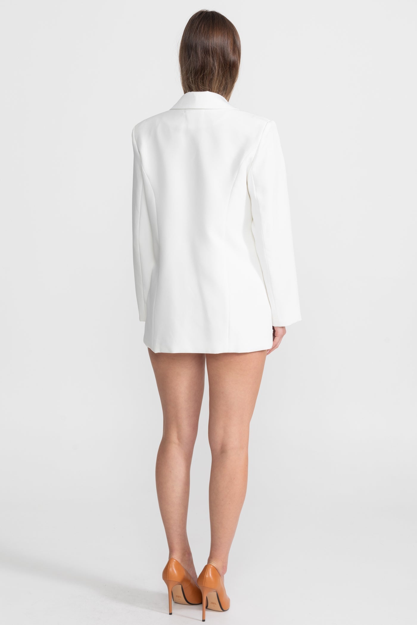 Crystal Brooch Blazer With Shawl Lapels – White